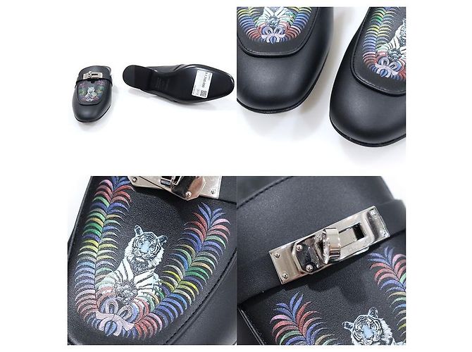 Hermès Sandalo Mule OZ da donna in pelle di vitello nera con stampa Royal Tiger argento Nero - vista 6