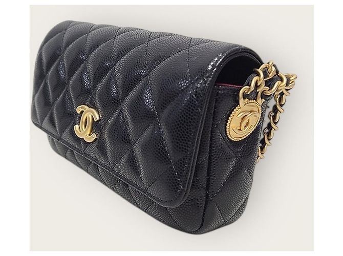 Chanel Borsa a tracolla e crossbody Black Caviar Gold Coin Chain Chip Nero - vista 3