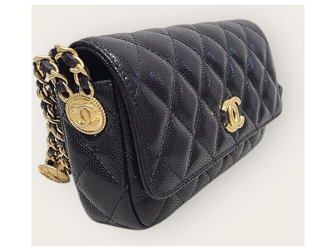 Chanel Borsa a tracolla e crossbody Black Caviar Gold Coin Chain Chip Nero - vista 4