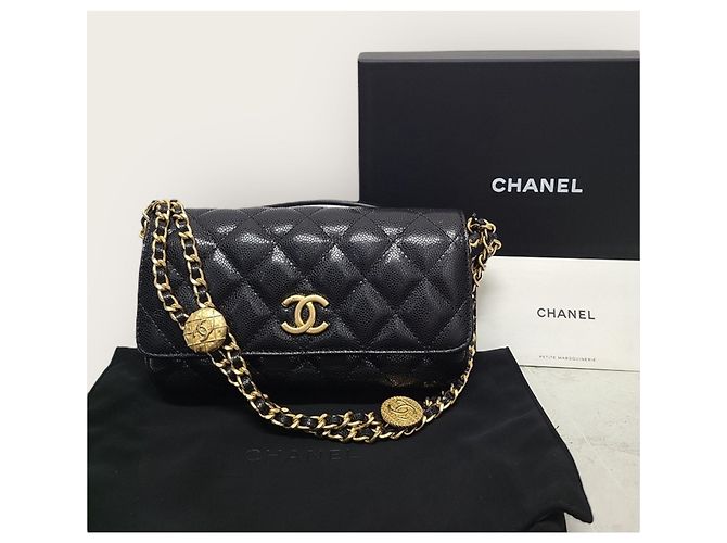 Chanel Borsa a tracolla e crossbody Black Caviar Gold Coin Chain Chip Nero - vista 8