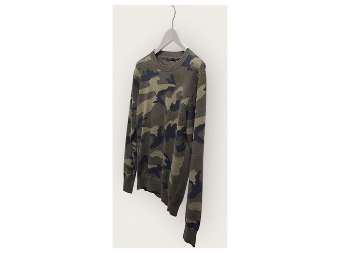 Valentino Camo Studded Cashmere Round Knit Brown - view 2