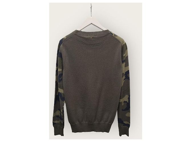 Valentino Camo Studded Cashmere Round Knit Brown - view 3
