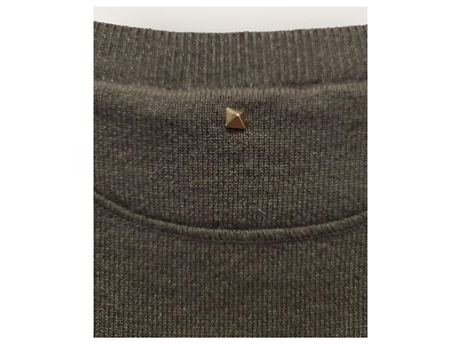 Valentino Camo Studded Cashmere Round Knit Brown - view 4