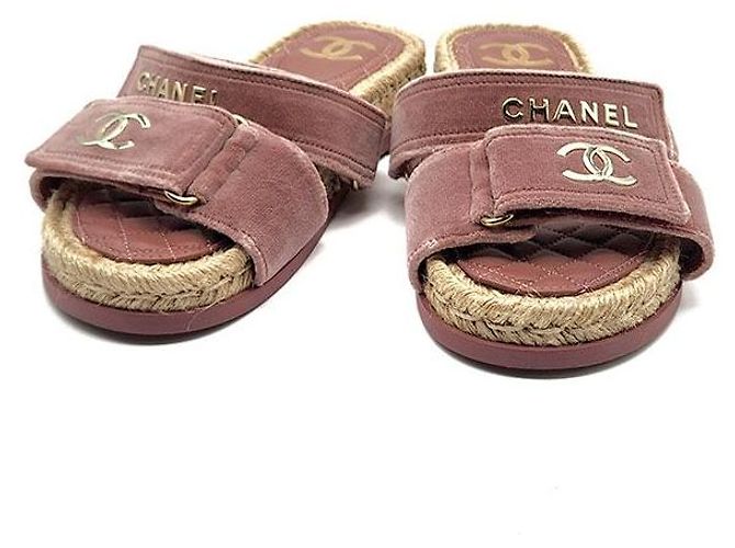 Chanel Espadrille in velluto con chiusura a velcro Rosso - vista 2