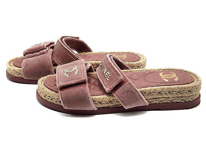 Chanel Espadrille in velluto con chiusura a velcro Rosso - vista 3