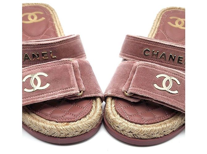 Chanel Espadrille in velluto con chiusura a velcro Rosso - vista 4