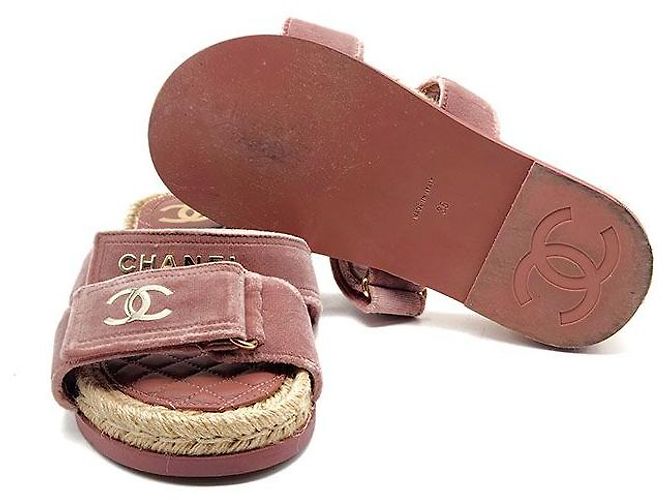 Chanel Espadrille in velluto con chiusura a velcro Rosso - vista 6