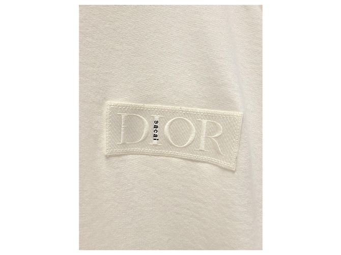 Dior Sacai Sweatshirt aus cremefarbener Baumwolle mit Logo-Patch Weiß - Ansicht 3