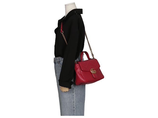 Gucci Borsa Tote con Manico Superiore e Borsa a Spalla GG Marmont in Pelle Rossa - vista 10
