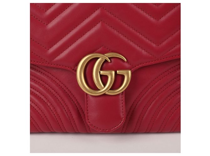 Gucci Borsa Tote con Manico Superiore e Borsa a Spalla GG Marmont in Pelle Rossa - vista 2