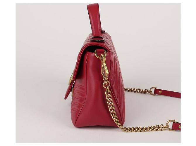 Gucci Borsa Tote con Manico Superiore e Borsa a Spalla GG Marmont in Pelle Rossa - vista 3