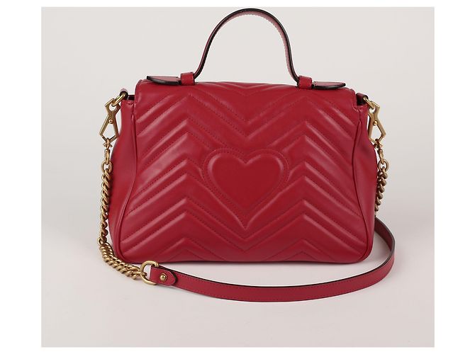 Gucci Borsa Tote con Manico Superiore e Borsa a Spalla GG Marmont in Pelle Rossa - vista 4