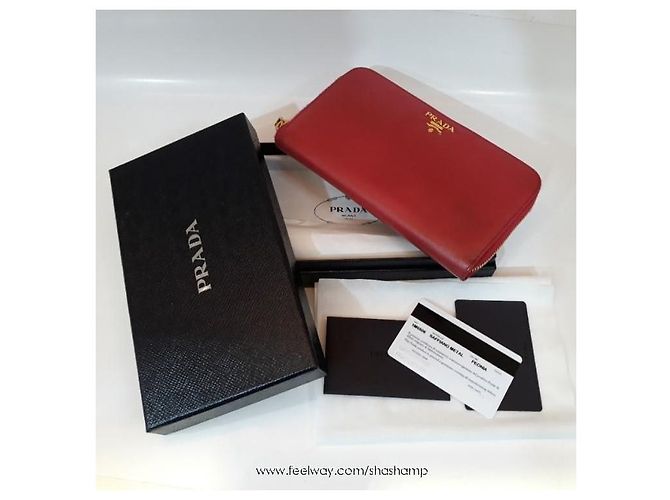 Prada Cartera larga Saffiano Gippy Red Roja - vista 5