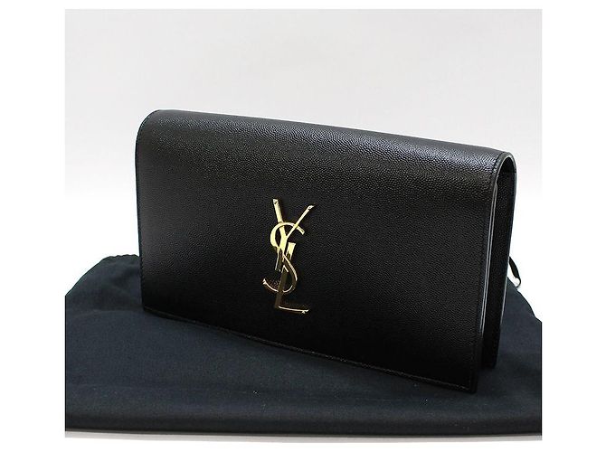 Saint Laurent Clutch Black Caviar Gold Monogram Nero - vista 2