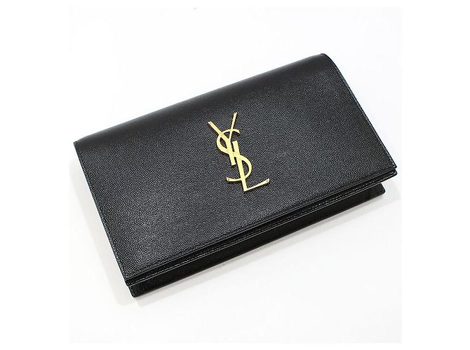 Saint Laurent Clutch Black Caviar Gold Monogram Nero - vista 3
