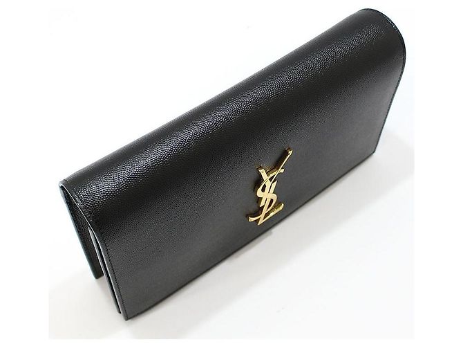 Saint Laurent Clutch Black Caviar Gold Monogram Nero - vista 6