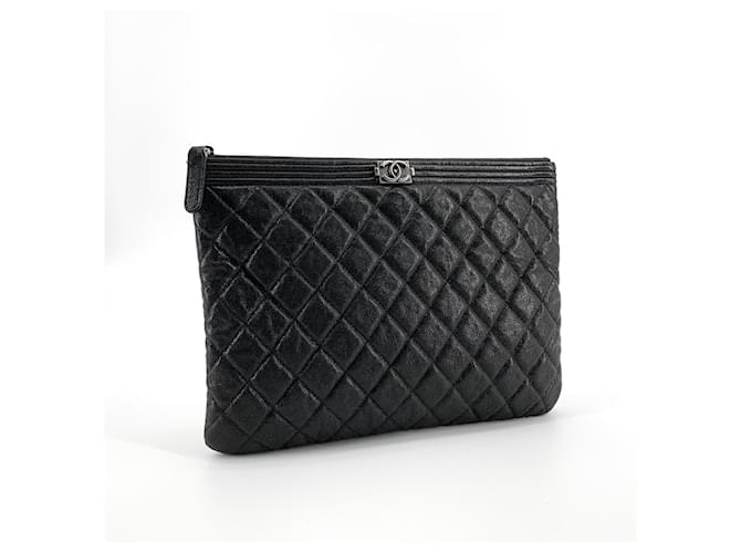 Chanel Caviar Silver Boy Clutch New Medium Schwarz - Ansicht 2