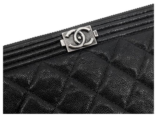 Chanel Caviar Silver Boy Clutch New Medium Schwarz - Ansicht 6
