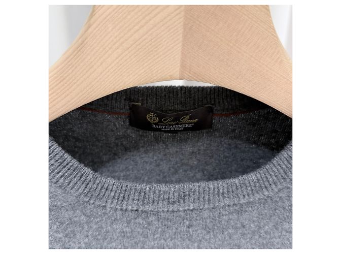 Loro Piana Baby Kaschmir Rundhals Strickpullover Grau Braun - Ansicht 4