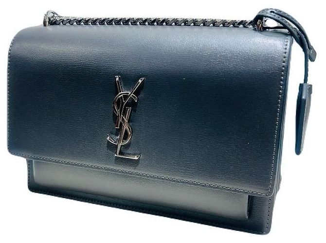 Saint Laurent Borsa a tracolla e crossbody YSL in pelle Dark Grey Sunset con monogramma e catena argentata Marrone - vista 2