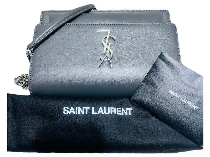 Saint Laurent Borsa a tracolla e crossbody YSL in pelle Dark Grey Sunset con monogramma e catena argentata Marrone - vista 6