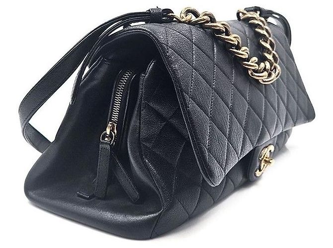 Chanel Borsa a mano e a spalla in pelle caviar con catena Nero - vista 3