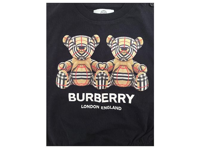 Burberry Schwarzes Set aus Baumwoll-Oberteil und Mütze mit Baby Thomas Bear Motiv - Ansicht 3