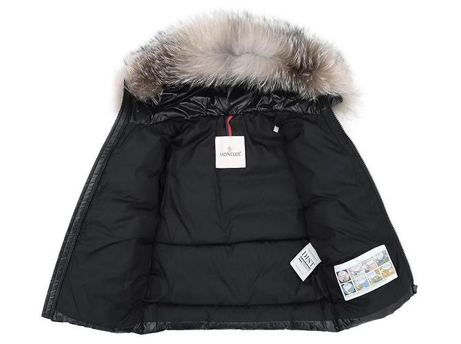 Doudoune Moncler Kids à capuche en fourrure Noir - vue 10