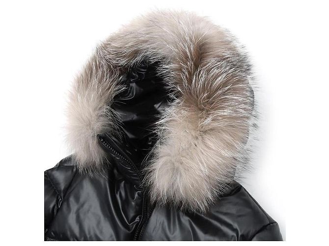 Doudoune Moncler Kids à capuche en fourrure Noir - vue 11