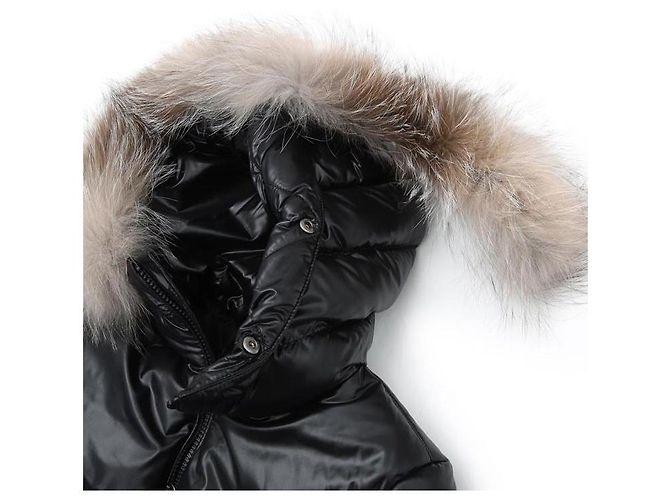 Doudoune Moncler Kids à capuche en fourrure Noir - vue 12