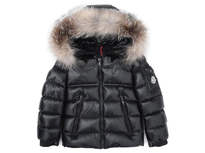 Doudoune Moncler Kids à capuche en fourrure Noir - vue 3