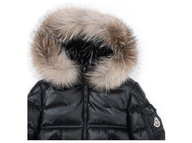 Doudoune Moncler Kids à capuche en fourrure Noir - vue 5