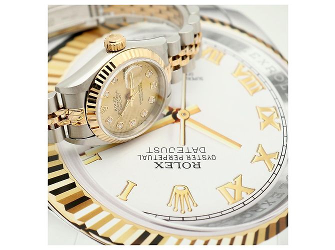 Rolex Orologio Datejust da donna con quadrante in oro champagne e diamanti, combinato, con garanzia D'oro - vista 23
