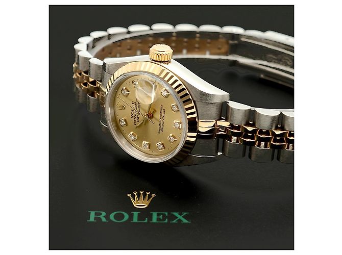 Rolex Orologio Datejust da donna con quadrante in oro champagne e diamanti, combinato, con garanzia D'oro - vista 24