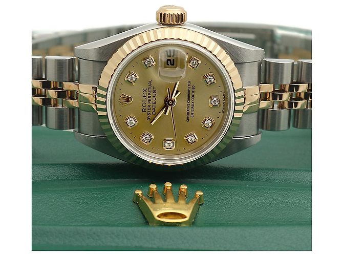 Rolex Orologio Datejust da donna con quadrante in oro champagne e diamanti, combinato, con garanzia D'oro - vista 25