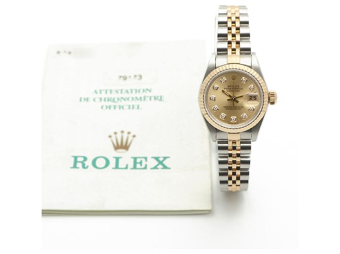 Rolex Orologio Datejust da donna con quadrante in oro champagne e diamanti, combinato, con garanzia D'oro - vista 3