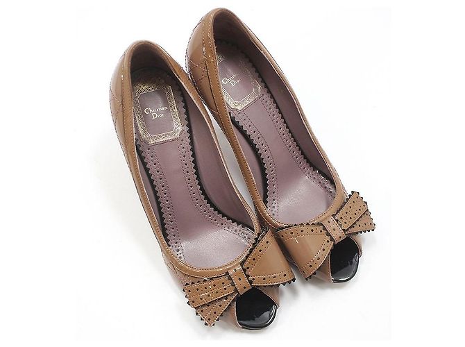 Dior Christian Cannage Open-Toe-Pumps aus Lackleder Braun - Ansicht 7