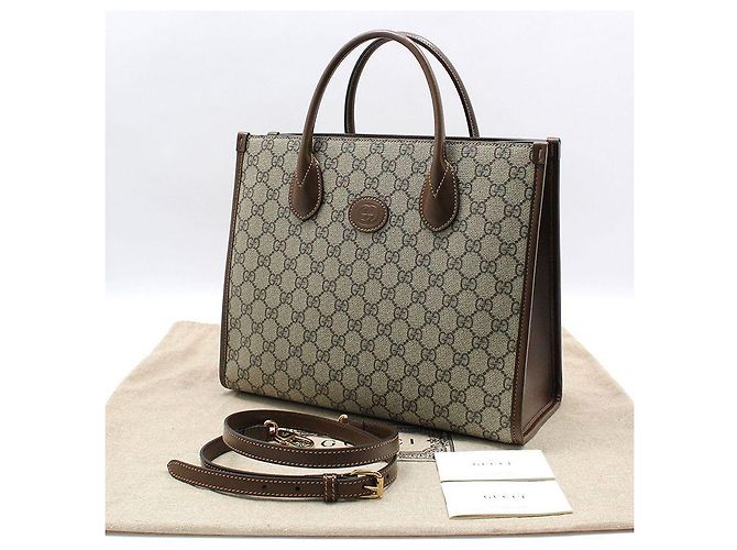 Gucci Piccola borsa a tracolla tote GG Supreme in pelle marrone - vista 2
