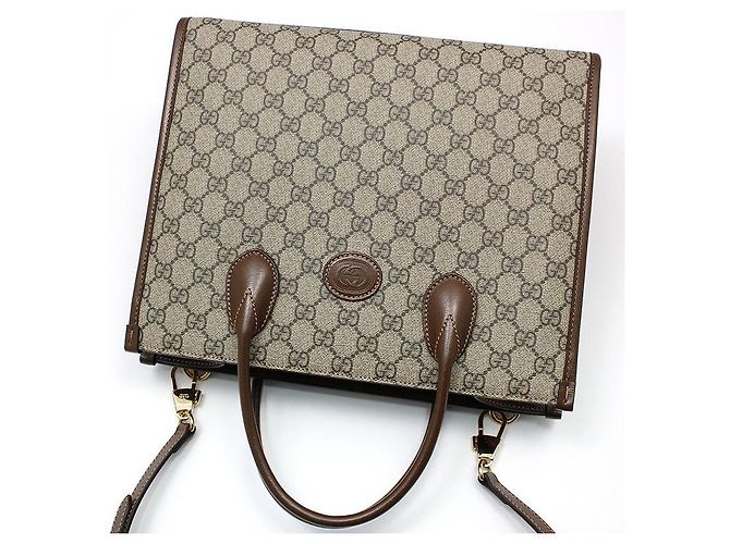 Gucci Piccola borsa a tracolla tote GG Supreme in pelle marrone - vista 3