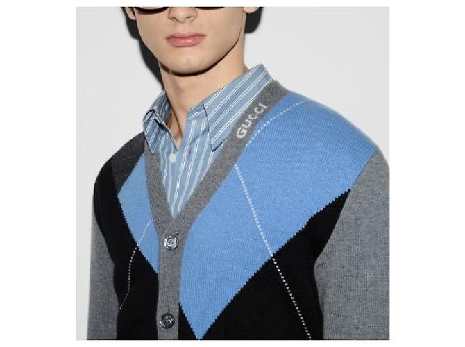 Gucci Argyle-Muster Strickjacke aus Wolle und Kaschmir XXL Mehrfarben - Ansicht 11