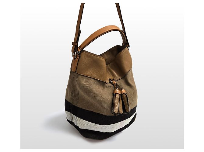 Burberry Ashby Medium Canvas Check Hobo Bag Braun - Ansicht 3