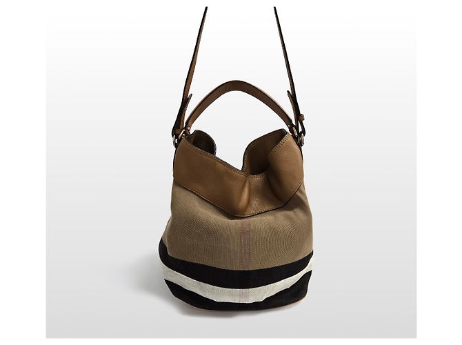 Burberry Ashby Medium Canvas Check Hobo Bag Braun - Ansicht 4