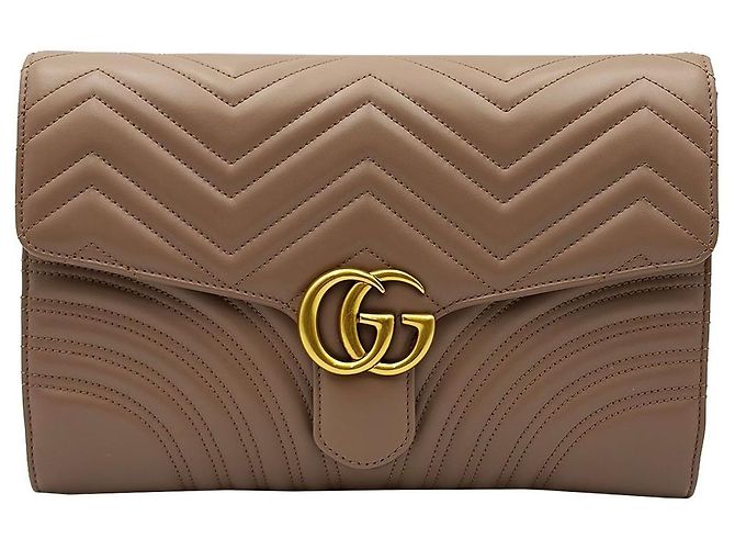 Gucci Clutch GG Marmont trapuntata beige Marrone - vista 2
