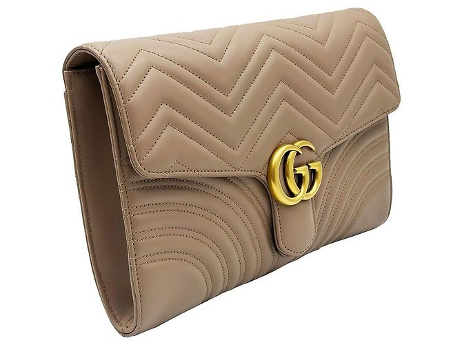 Gucci Clutch GG Marmont trapuntata beige Marrone - vista 3