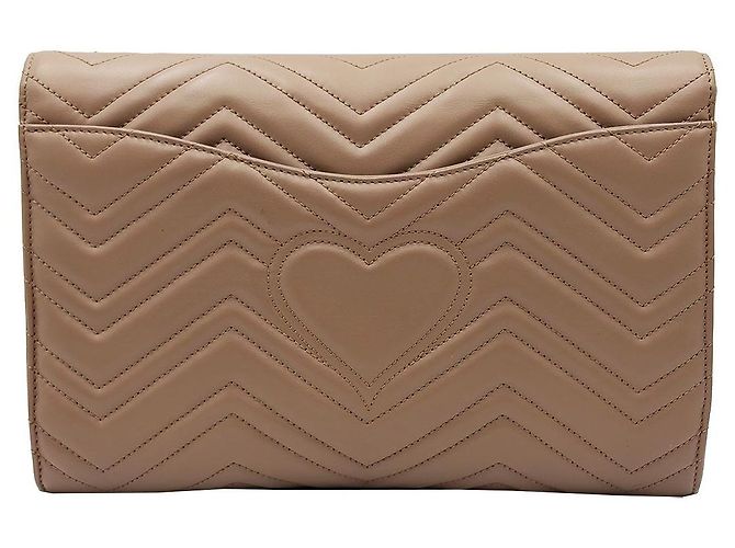 Gucci Clutch GG Marmont trapuntata beige Marrone - vista 4