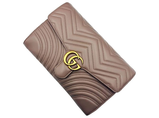 Gucci Clutch GG Marmont trapuntata beige Marrone - vista 5