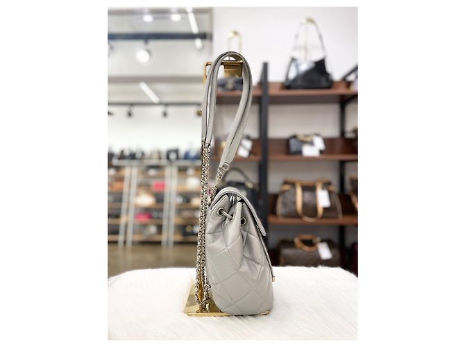 Chanel Mochila Season em couro de vitelo com aba Silver Series Prata - vista 8