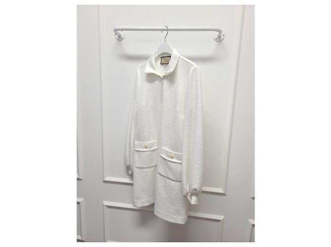 Gucci Abito balloon con mezza zip in jacquard GG bianco - vista 3