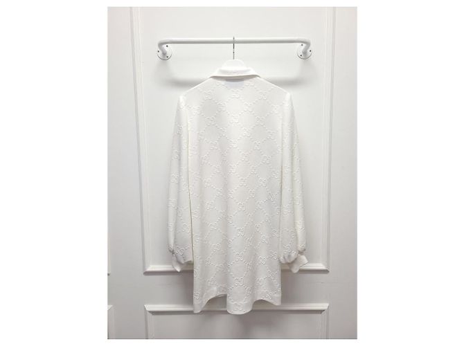 Gucci Abito balloon con mezza zip in jacquard GG bianco - vista 4