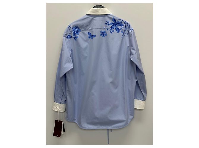 Gucci Blusa de popelina de algodón con estampado floral azul cielo - vista 5